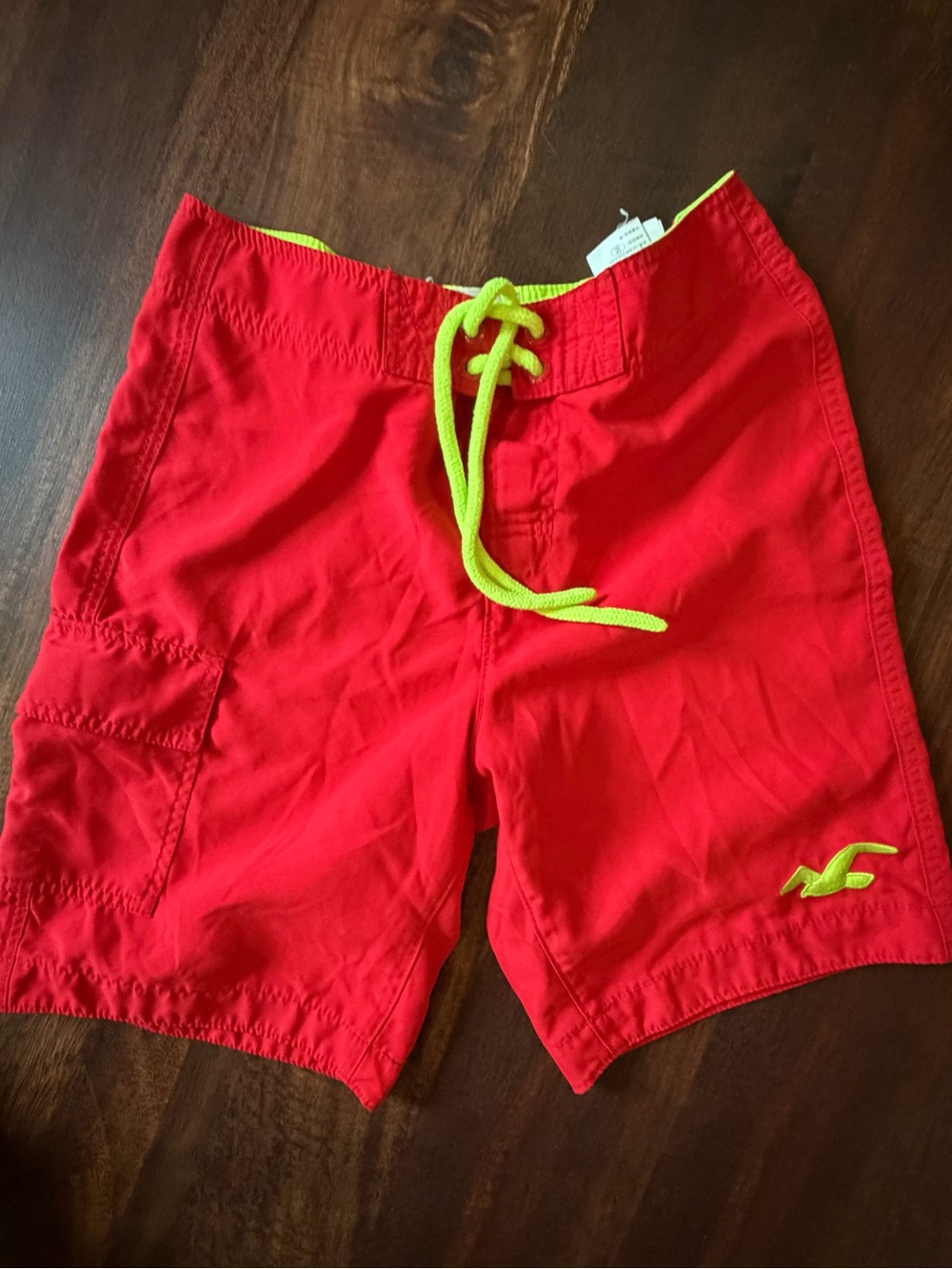 Hollister Men's Red Board Shorts Neon Yellow Logo